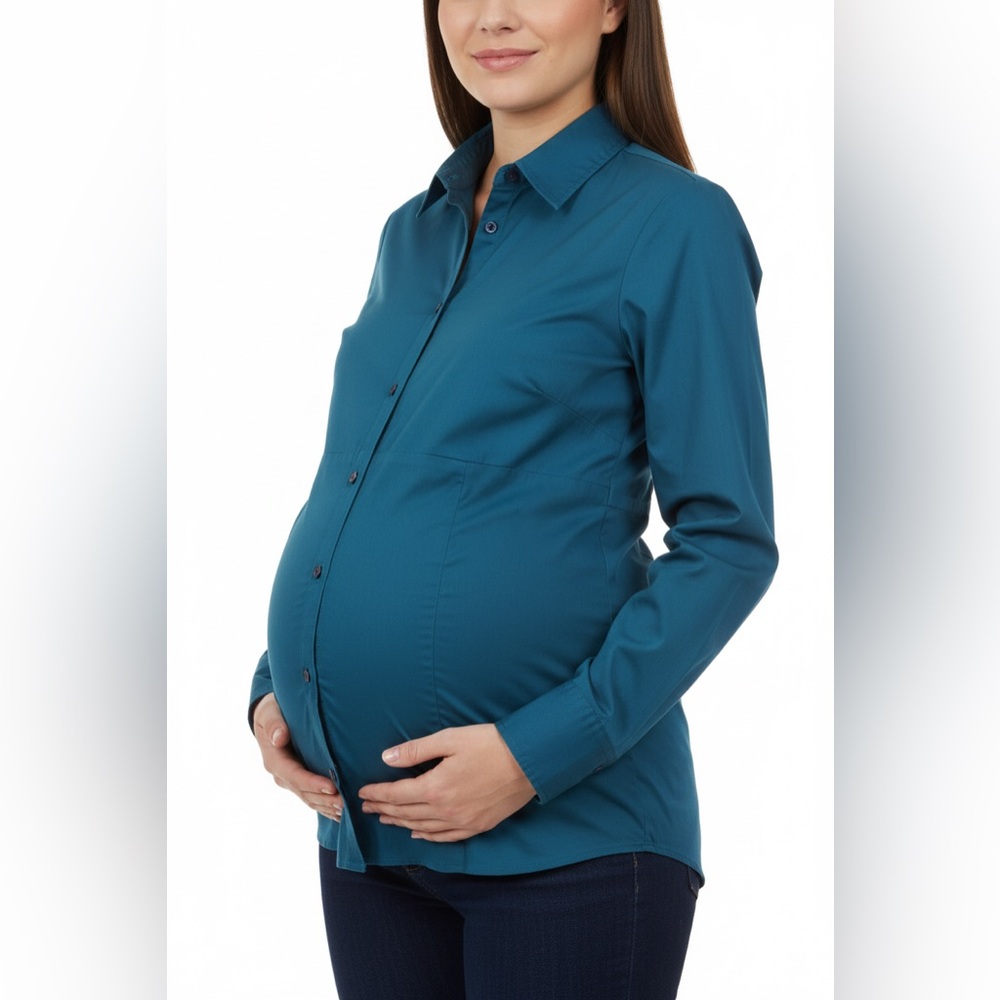 Thyme Maternity Teal Dress Shirt Size Small Q-05